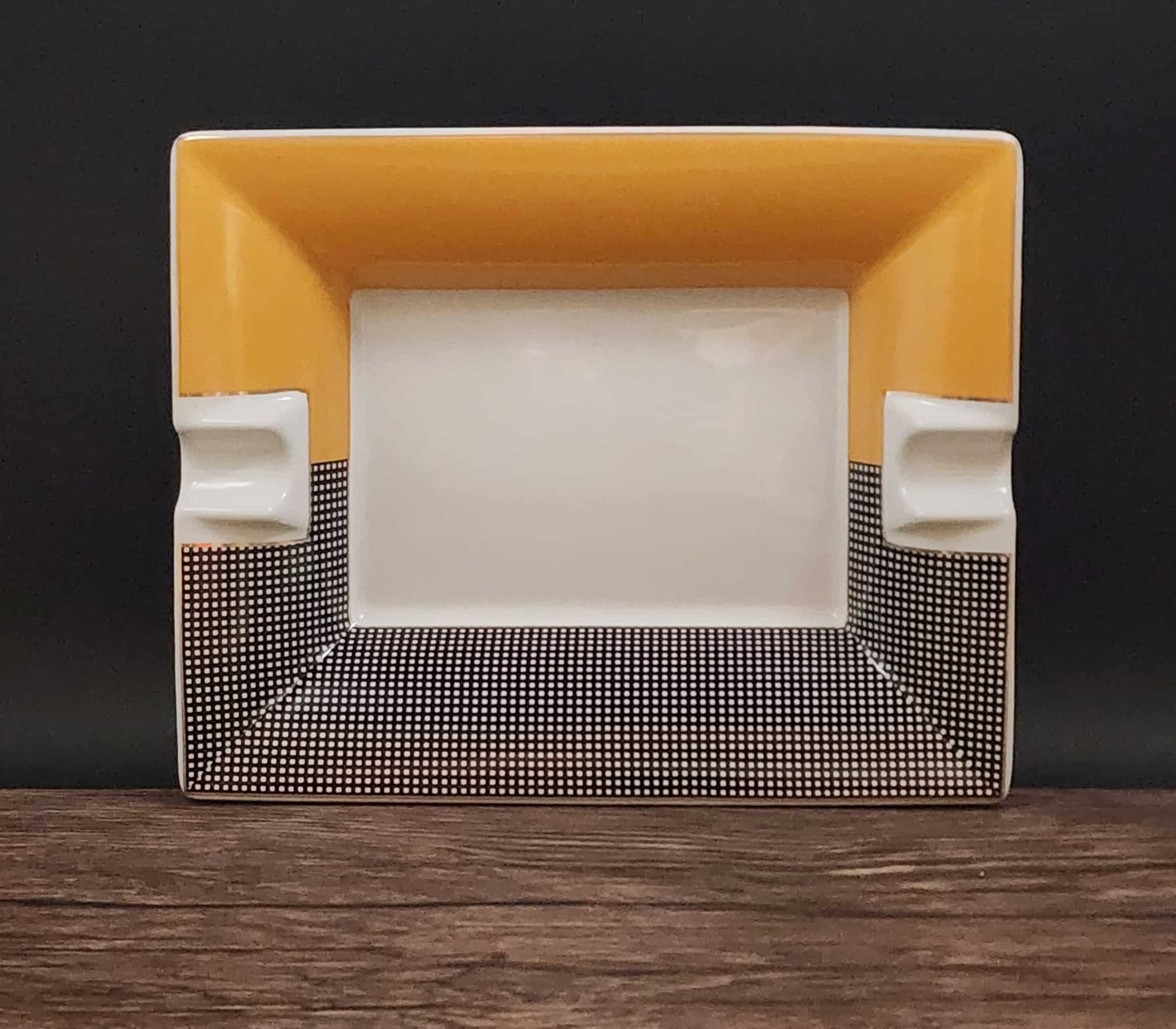 Elegant Cermaic Ashtray Yellow Carbon Fiber Design