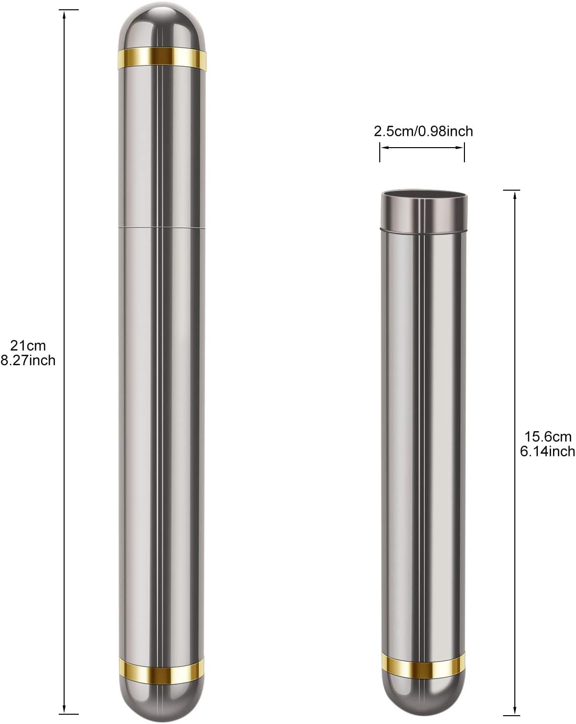 Metal Cigar Tube Silver Gold Band Holds Corona Size P2